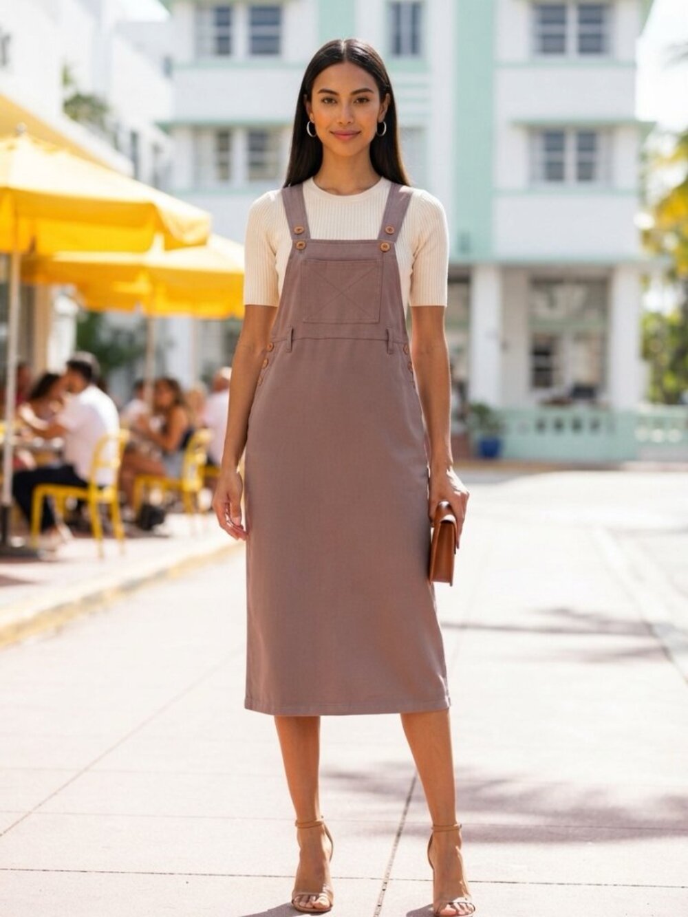 Heureux Warm Brown J Fashion Maxi Overall Dungaree Maxi Dress Sz M Pinafore